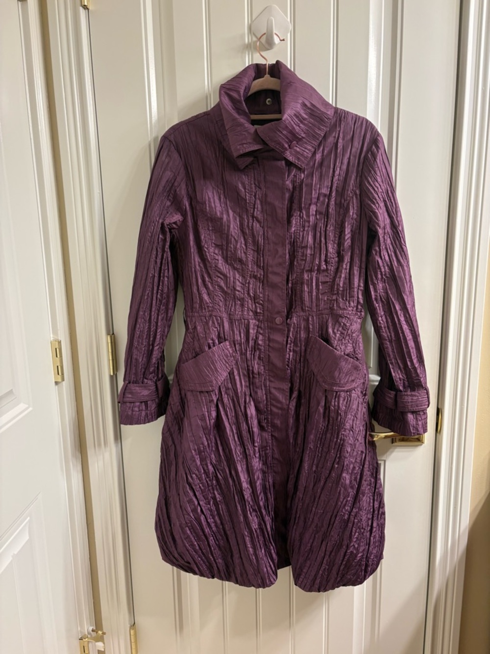 D & Y Vintage Y2K  Women's Bubble Swing Trench Coat Purple Krinkle Size S